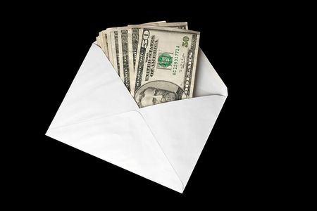 banknotes in envelope on black backgroundの写真素材