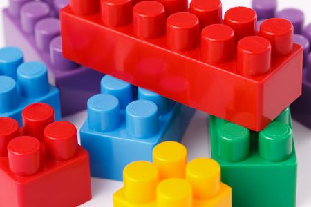  photo shot of plastic toy blocks on white backgroundの写真素材
