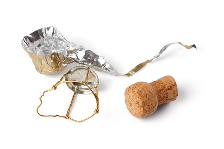 the photo shot of champagne cork on white backgroundの写真素材