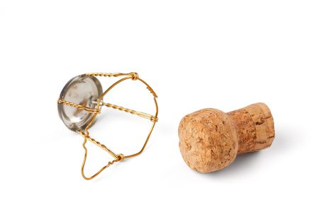 the photo shot of champagne cork on white backgroundの写真素材