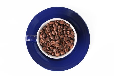 coffee beans and coffee cup on white backgroundの写真素材