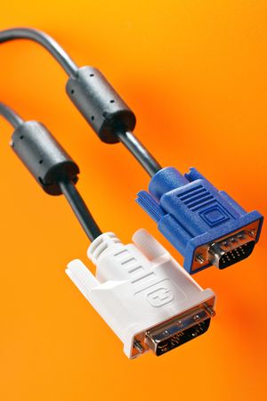 monitor connectors on color backgroundの写真素材