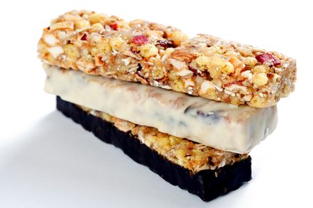 photo shot of muesli bars on white backgroundの写真素材