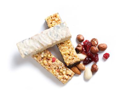 muesli bars and nuts and dried fruitsの写真素材
