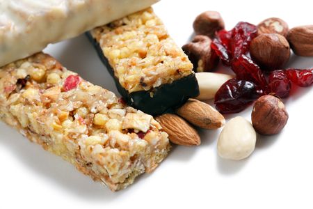 muesli bars and nuts and dried fruitsの写真素材