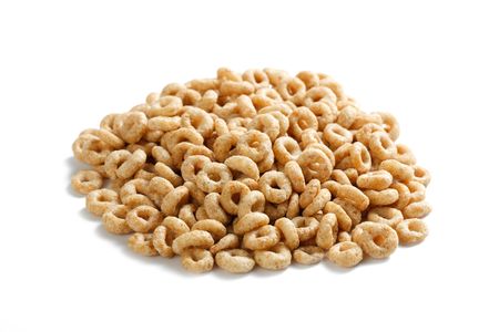 healthy cereal rings on white backgroundの写真素材