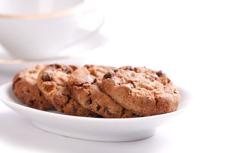 chocolate cookies on white background