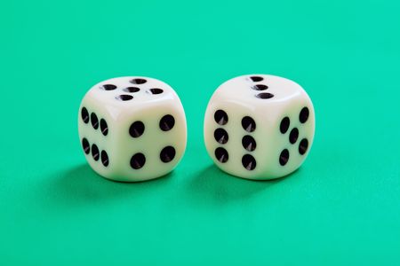 two dice on white backgroundの写真素材