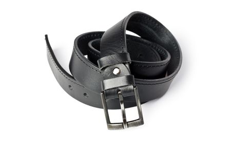 black leather belt on white backgroundの写真素材