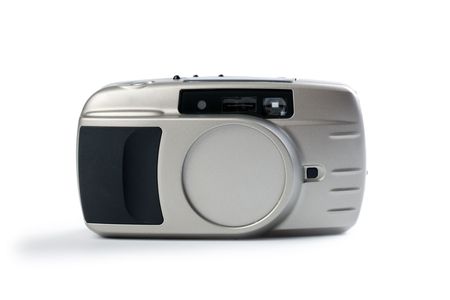 analogue 35 mm camera on white backgroundの写真素材