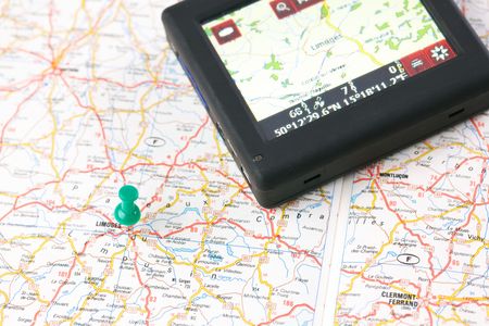 gps navigation on a mapの写真素材