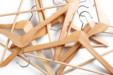 the wooden hanger on white backgroundの写真素材