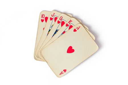 vintage poker cards on white backgroundの写真素材