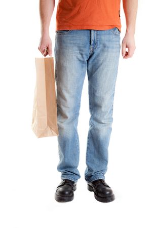 shopping man on white backgroundの写真素材