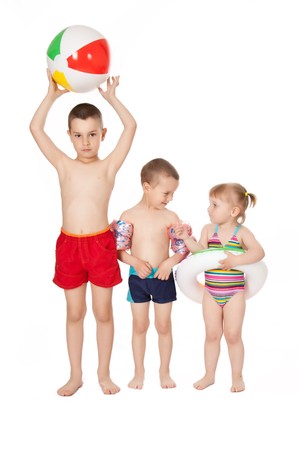 studio shot of children in swimsuitsの写真素材