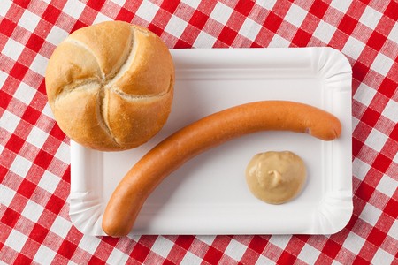 photo shot of sausage and breadの写真素材