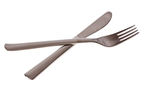 knife and fork on white background