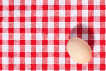 egg on picnic tableclothの写真素材