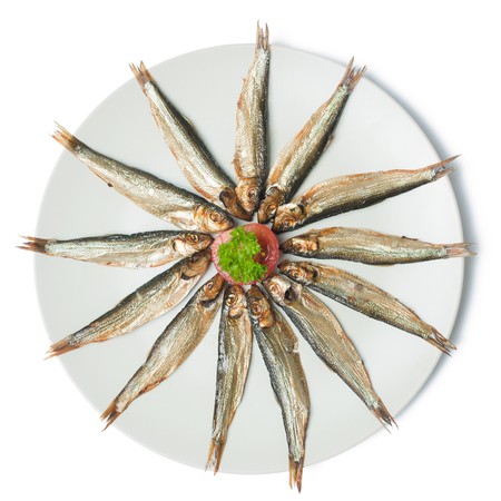 shot of sprats on plateの写真素材