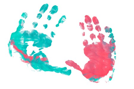 imprint child hands on white paperの写真素材