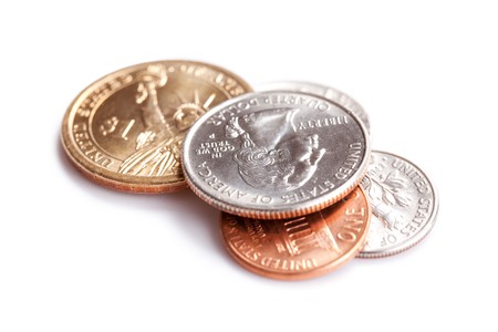 the american coins on white backgroundの写真素材