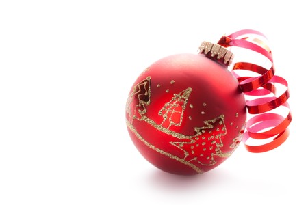 photo shot of red xmas ballの写真素材