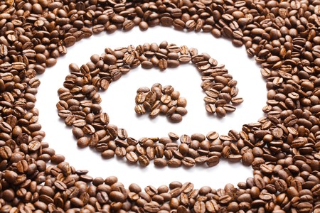 photo shot of email symbol made from coffee beansの写真素材