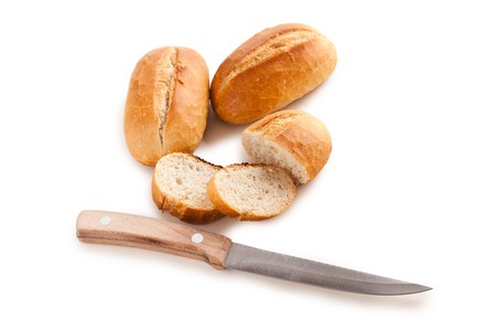 fresh baguette on white background