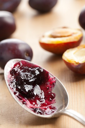 plum jam on spoonの写真素材
