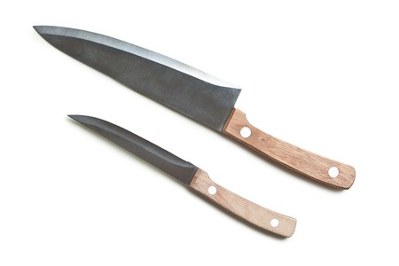 two kitchen knifes on white backgroundの写真素材