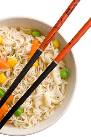 asian noodle soup on white backgroundの写真素材