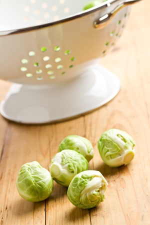 the brussels sprouts with colanderの写真素材