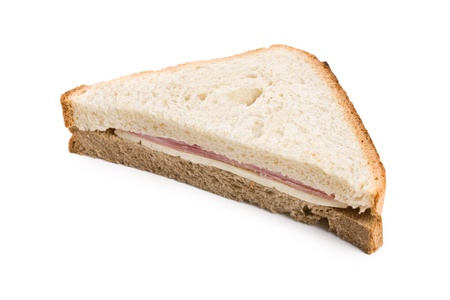 ham sandwich on white backgroundの写真素材
