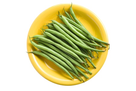 the bean pods on plate isolated on white background
