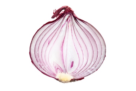 the sliced red onion on white backgroundの写真素材