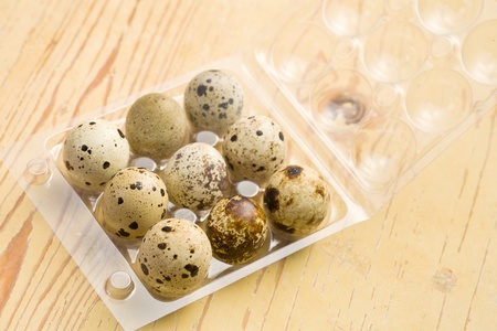 the quail eggs on kitchen table