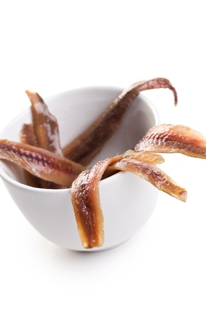 anchovies fillets in bowlの写真素材