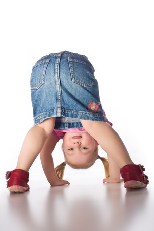 the little girl showing her buttの写真素材