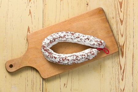 french white sausage on kitchen table