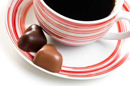 the chocolate hearts and coffee cupの写真素材