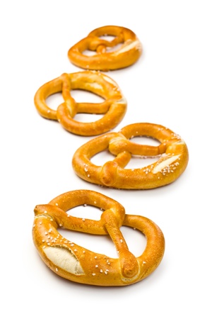 tasty pretzels on white backgroundの写真素材