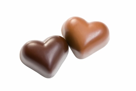 chocolate hearts on white backgroundの写真素材