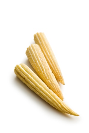 Baby corn cobs on white backgroundの写真素材