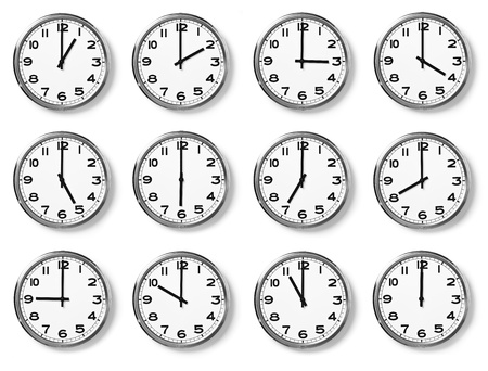 set of wall clocks with another times