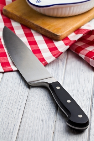 old kitchen knife on kitchen tableの写真素材