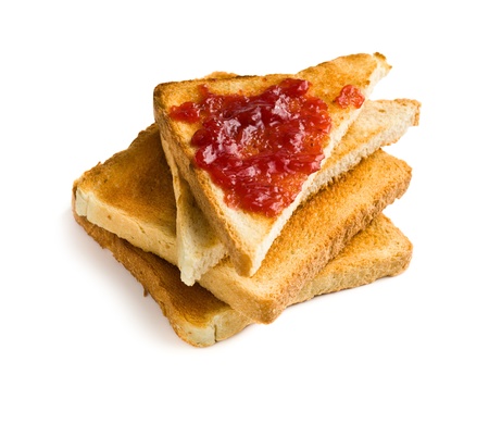 toast with jam on white backgroundの写真素材