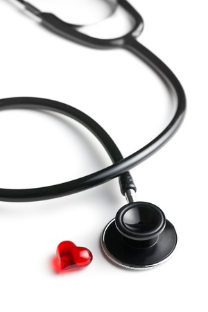 stethoscope and red heart on white backgroundの写真素材