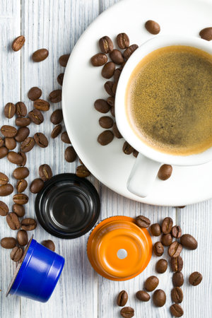 espresso capsules on kitchen tabelのeditorial素材