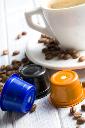 espresso capsules on kitchen tabelのeditorial素材