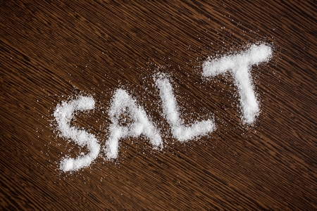 word salt on kitchen tableの写真素材